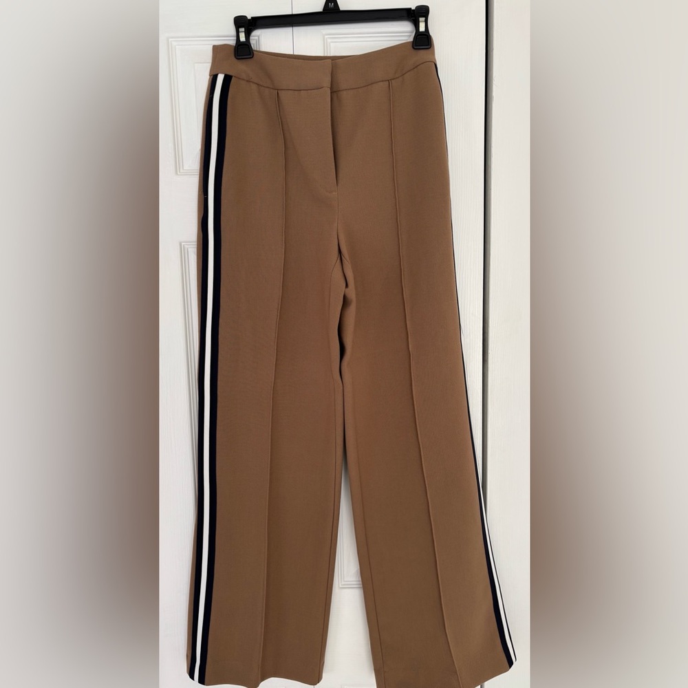 Brown Wide-Leg Pants with Side Stripes